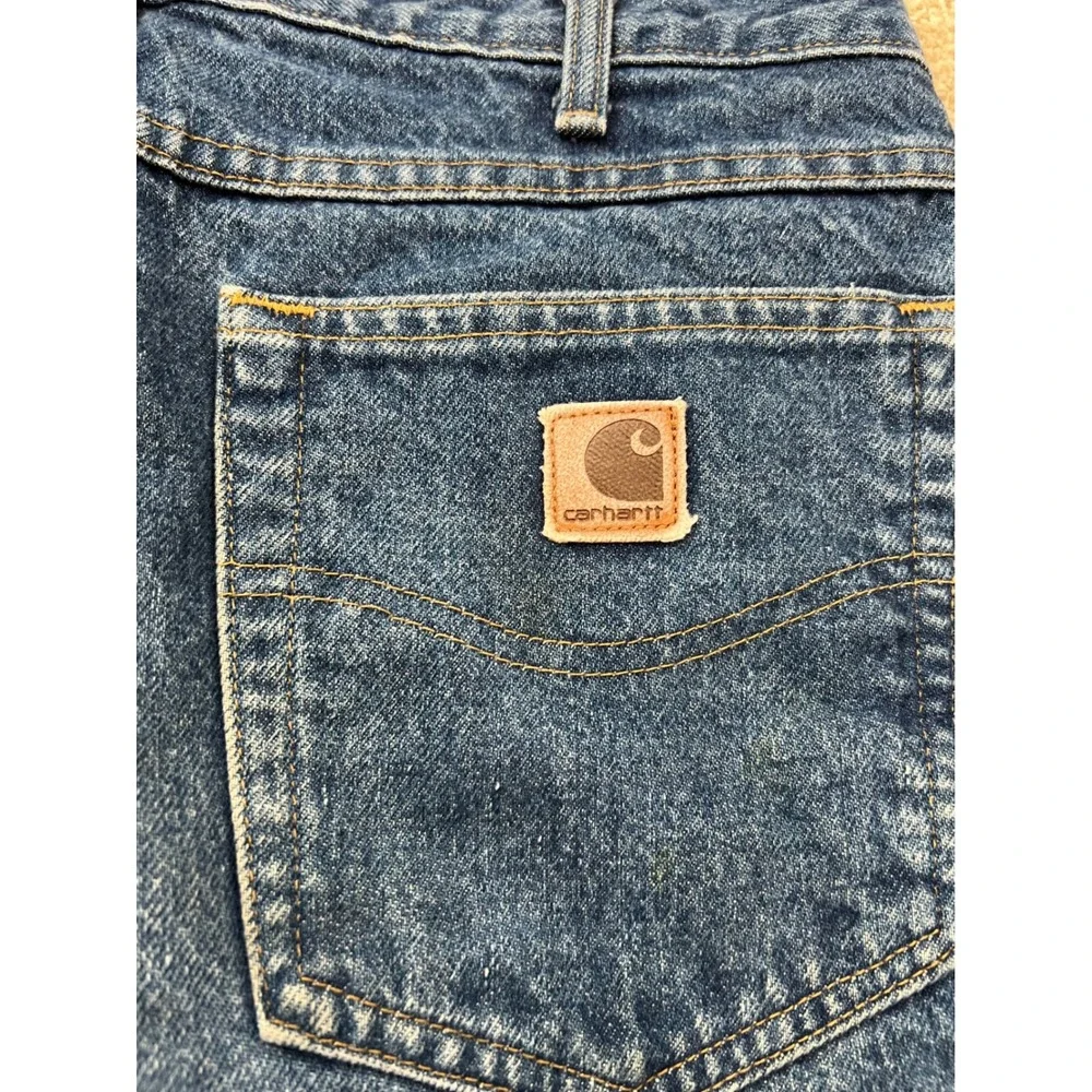 Vintage Carhartt B21DST‎ Flannel Lined Blue Denim Jeans Men's 32